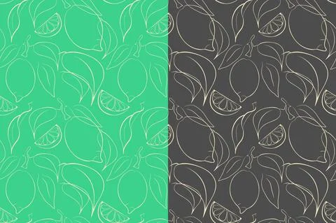 Lemon fruit, linear seamless pattern. Elegant contemporary hand drawn doodle Stock Illustration