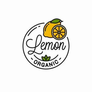 Lemon fruit logo. Round linear of lemon slice Illustrazione stock
