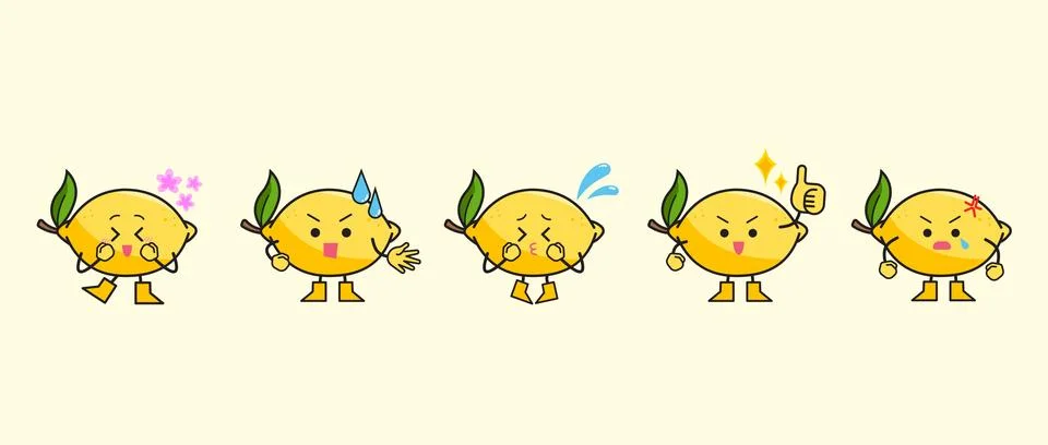 Lemon fruit mascot set bundle Stock Illustration