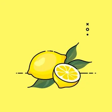 Lemon fruit open by half isolated in yellow background. Flat vector Stock Illustration