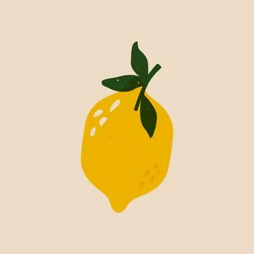 Lemon fruit risograph style. Cartoon abstract natural lemon sketch with leaf Stock Illustration