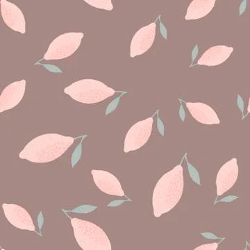 Lemon fruit seamless doodle pattern in simple style. Hand drawn pink fruits b Stock Illustration
