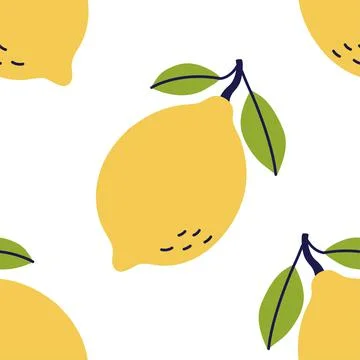 Lemon fruit seamless pattern. Hand drawn vector illustration. Exotic food. Ye イラスト素材