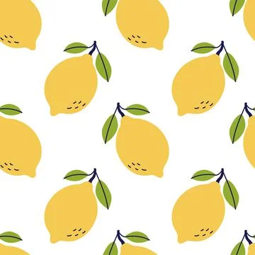 Lemon fruit seamless pattern. Hand drawn vector illustration. Exotic food. Ye イラスト素材
