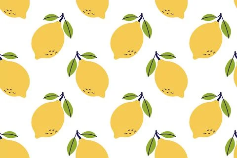 Lemon fruit seamless pattern. Hand drawn vector illustration. Exotic food. Ye Stock Illustration