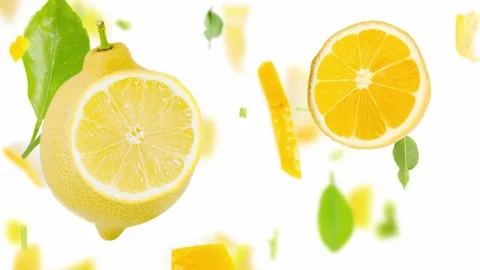 Lemon fruit Slice and Leaf Stream Stock Footage 194995333