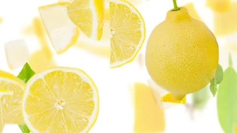 Lemon fruit Slice and Leaf Stream Video stock 219336519