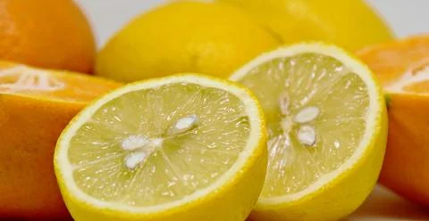 Lemon fruit with slice isolated on white background. Stock Photos