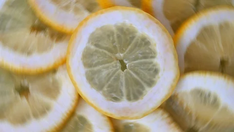 Lemon Fruit Slices Rotating Fast Motion Stock Footage 112278827