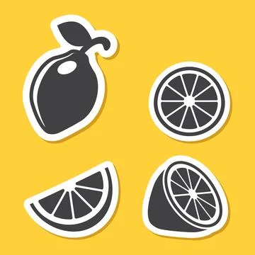 Lemon fruit sticker icon set in flat style. Organic fruits vector illustrat.. Stock Illustration