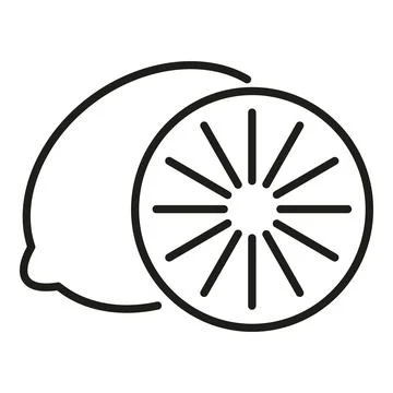 Lemon fruit whole and slice line art icon Stock Illustration