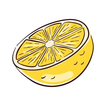 Lemon fruit yellow half in flat style. Hand drawn illustration design for menu Stock Illustration