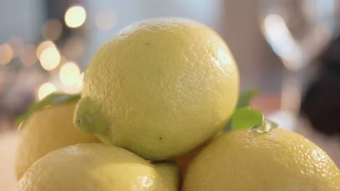 Lemon fruits, with the glossy texture of the outer rind, macro shot Video stock 171490700