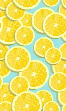 Lemon fruits slice seamless pattern overlapping on blue background with shado Stock Illustration