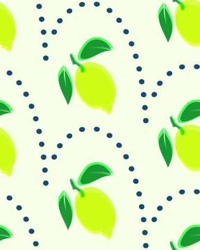 Lemon geometric seamless pattern, hand drawn illustration in yellow, lime green Stock Illustration