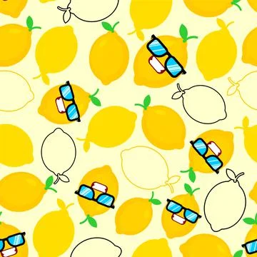 Lemon with glasses pattern seamless. Fruit cool background Stock Illustration