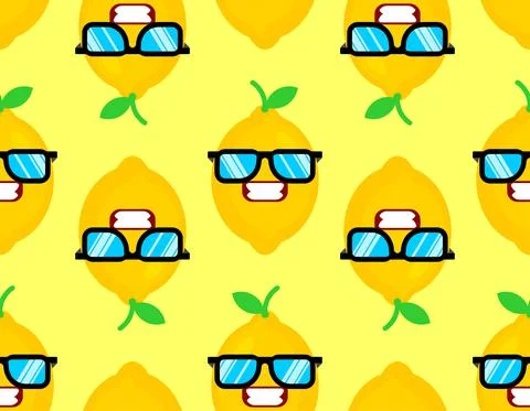 Lemon with glasses pattern seamless. Fruit cool background Stock Illustration