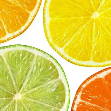 Lemon, grapefruit, orange and lime slices isolated on white background Fotos de archivo
