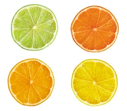 Lemon, grapefruit, orange and lime slices isolated on white background Fotos Stock