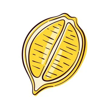 Lemon halves in flat style. Summer citrus fruit piece with segments. Design for Stock Illustration
