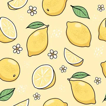 Lemon hand drawn seamless pattern. Vector illustration in doodle style Illustration