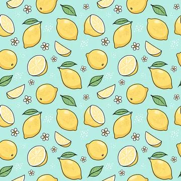 Lemon hand drawn seamless pattern. Vector illustration in doodle style Ilustração Stock