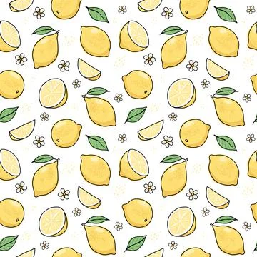 Lemon hand drawn seamless pattern. Vector illustration in doodle style Stock Illustration