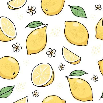 Lemon hand drawn seamless pattern. Vector illustration in doodle style Illustrazione stock