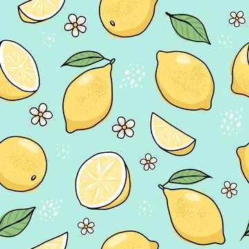 Lemon hand drawn seamless pattern. Vector illustration in doodle style Illustrazione stock
