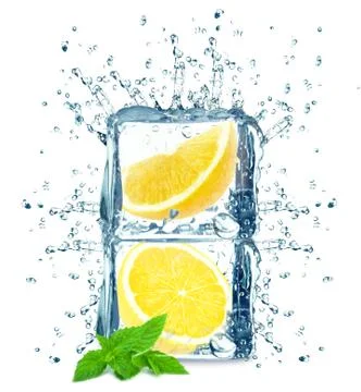 Lemon in ice cube Stock Photos