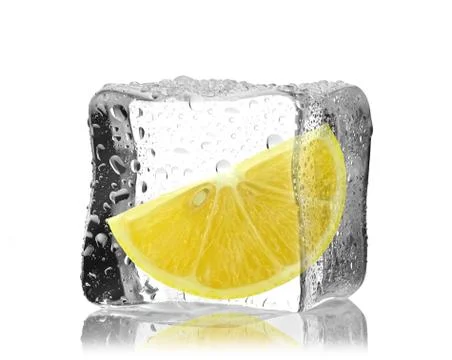 Lemon in ice cube  Stock Photos