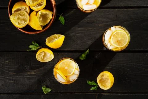 Lemon iced tea from above table. Stock Photos
