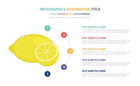 Lemon infographic template concept with five points list and various color wi Stock Illustration