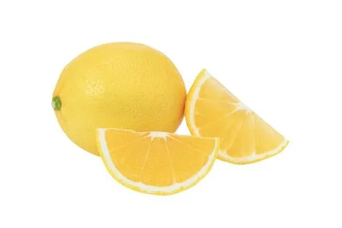 Lemon isolate on white. Lemon fruit whole and a half with leaves. Side view.. Stock Photos