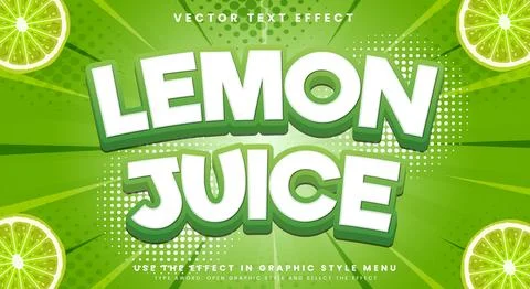 Lemon juice 3d editable text effect Template Stock Illustration