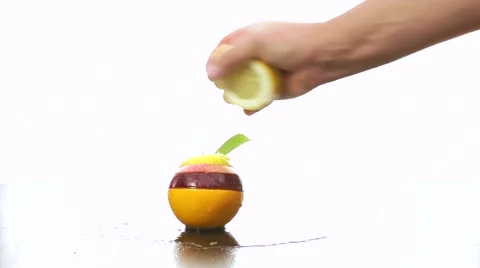 Lemon juice on fruit mix 스톡 동영상 40692491