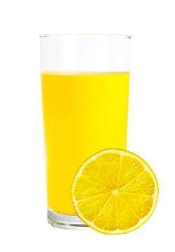 Lemon juice in the glass isolated on white Foto stock