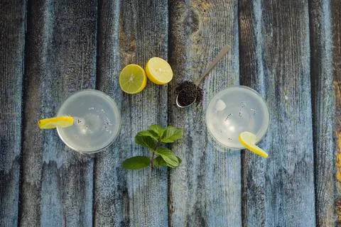 Lemon juice with mint Stock Photos