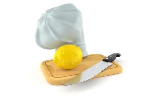 Lemon with kitchen board and chef's hat Stock Illustration