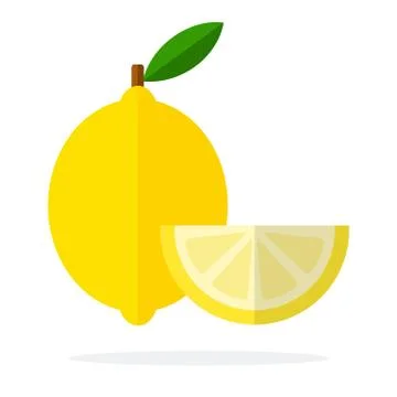 Lemon with leaf and segment of lemon flat isolated Stock Illustration
