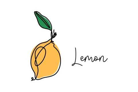 Lemon with leaf continuous one line drawing Stock Illustration