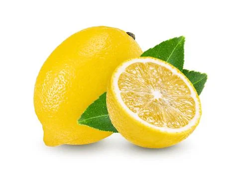 Lemon with leaf isolated on white background Stock Photos