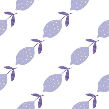 Lemon with leaf seamless pattern. Hand drawn citrus fruits wallpaper. 스톡 일러스트