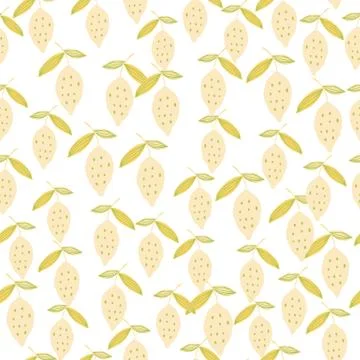 Lemon with leaf seamless pattern. Hand drawn citrus fruits wallpaper. 스톡 일러스트