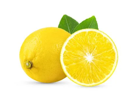 Lemon with leaf on white background Stock Photos