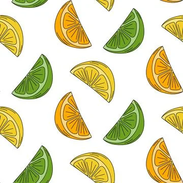 Lemon, lime and orange Seamless pattern in trendy soft bright shades. Wallpaper Stock Illustration