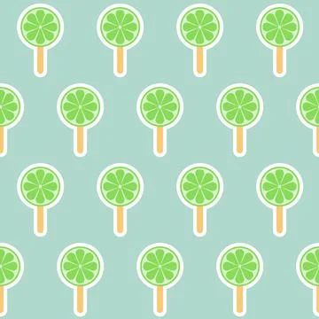 Lemon lime fruit ice round ice cream stick seamless pattern Stock Illustration