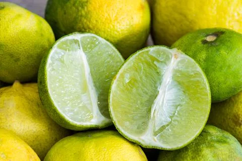 Lemon lime ripe slice half Stock Photos