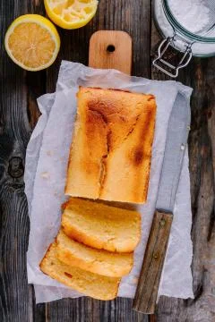 Lemon loaf cake. Top view Stock Photos