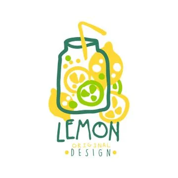 Lemon logo template original design, colorful hand drawn vector Illustration Stock Illustration